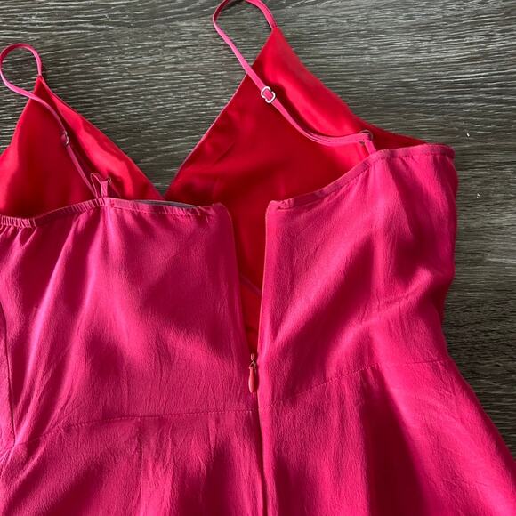Lavender Brown Silk Hot Pink Faux Wrap Mini Dress Size S Made in USA - Picture 8 of 12